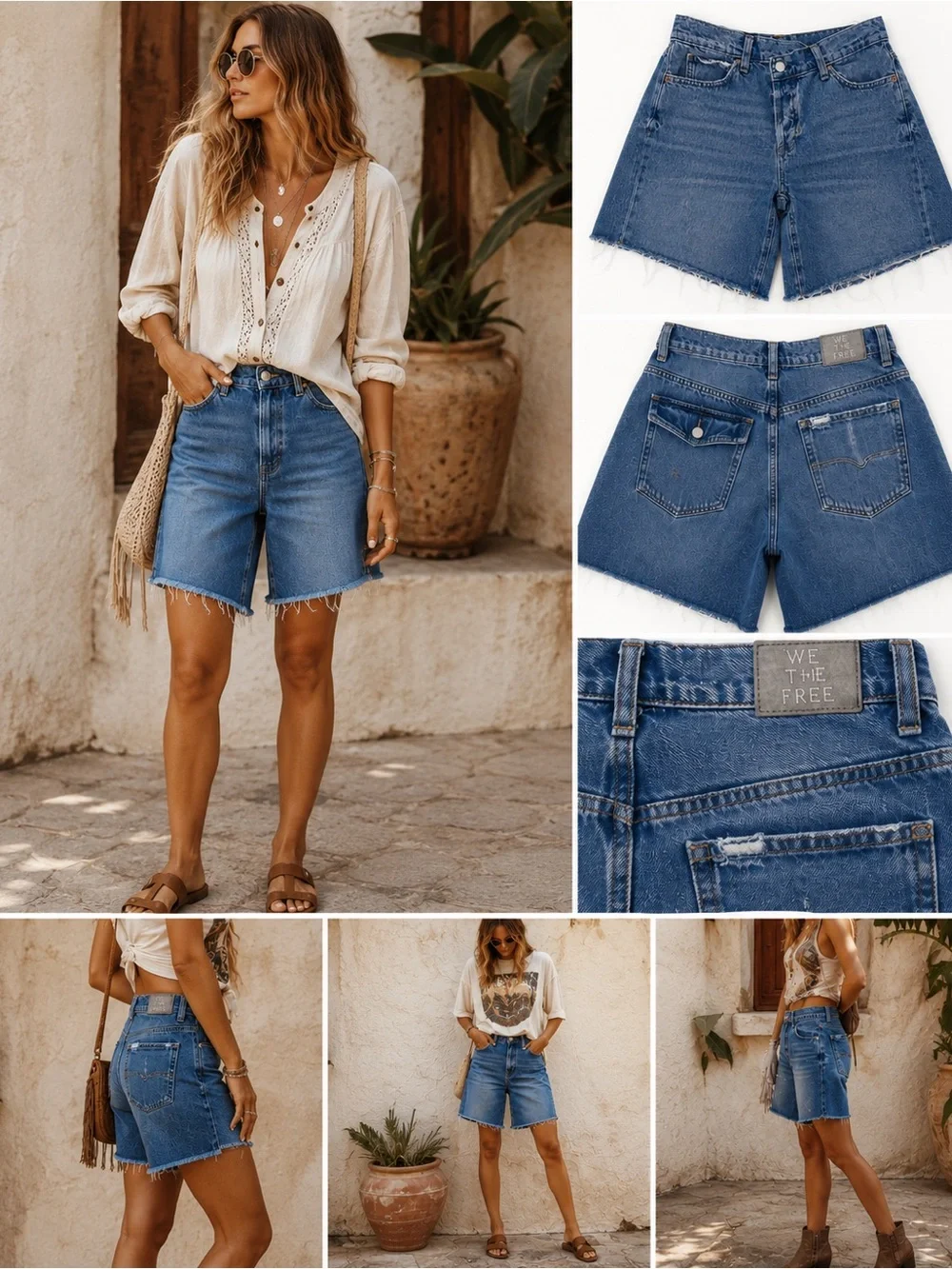 Free People We The Free Boomerang High-Rise Long Denim Shorts size 27